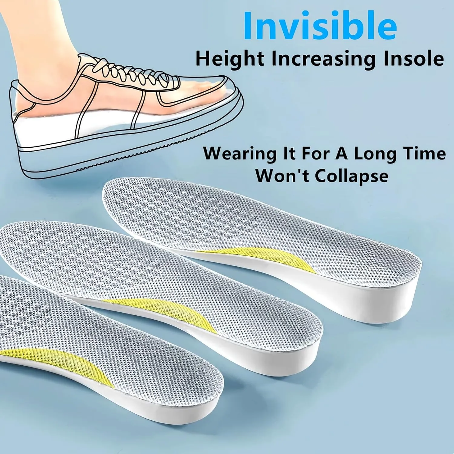 Brandone Height Insoles 1,2,3 Inch,Height Increase Insoles,Height Boosters,Orthopedic High Pads,Shoe Heel Lifts,Shoe Inserts Men Height,Heel Lifts for Achilles Tendonitis (10.12''Lx0.8''UP) (1 Pair)