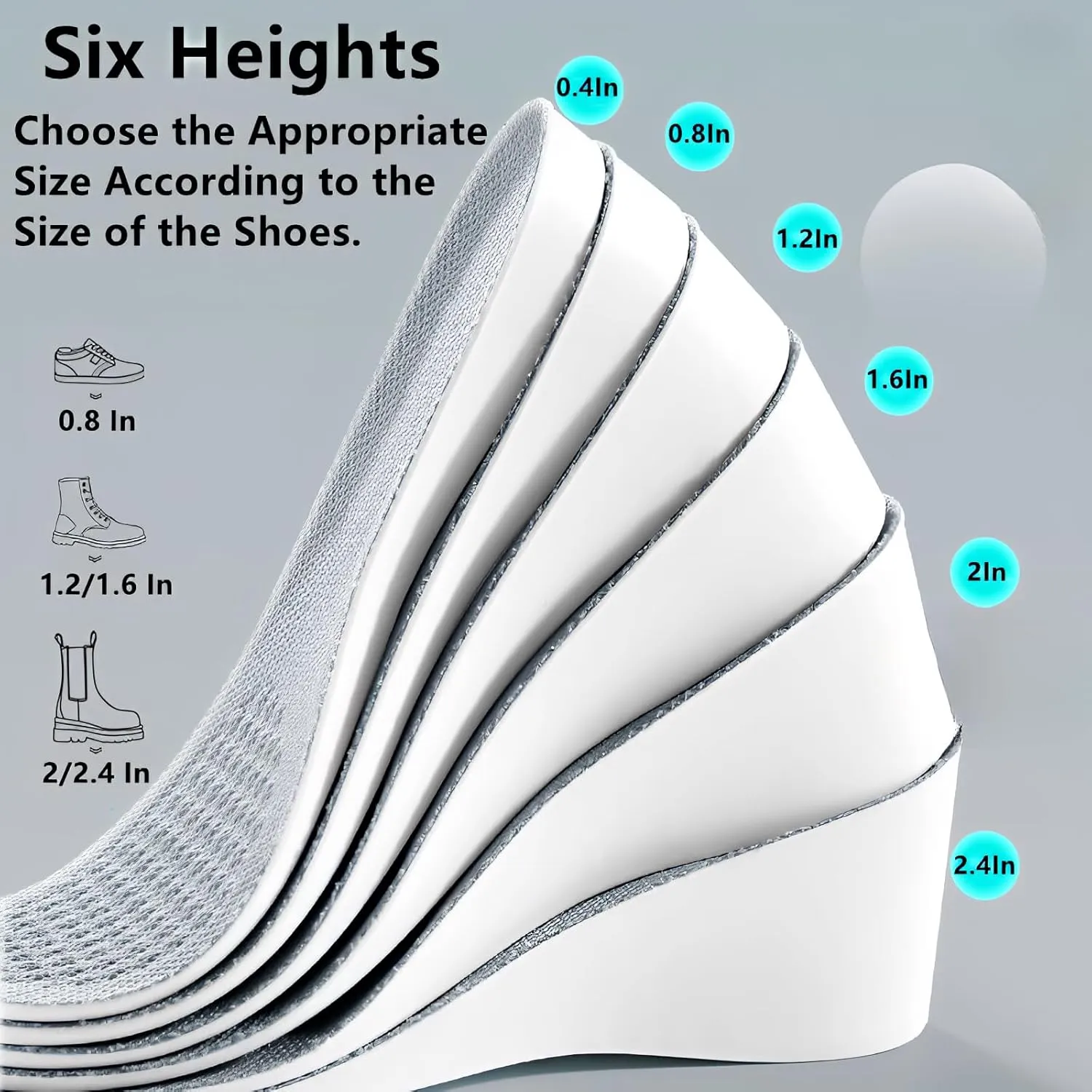 Brandone Height Insoles 1,2,3 Inch,Height Increase Insoles,Height Boosters,Orthopedic High Pads,Shoe Heel Lifts,Shoe Inserts Men Height,Heel Lifts for Achilles Tendonitis (10.12''Lx0.8''UP) (1 Pair)