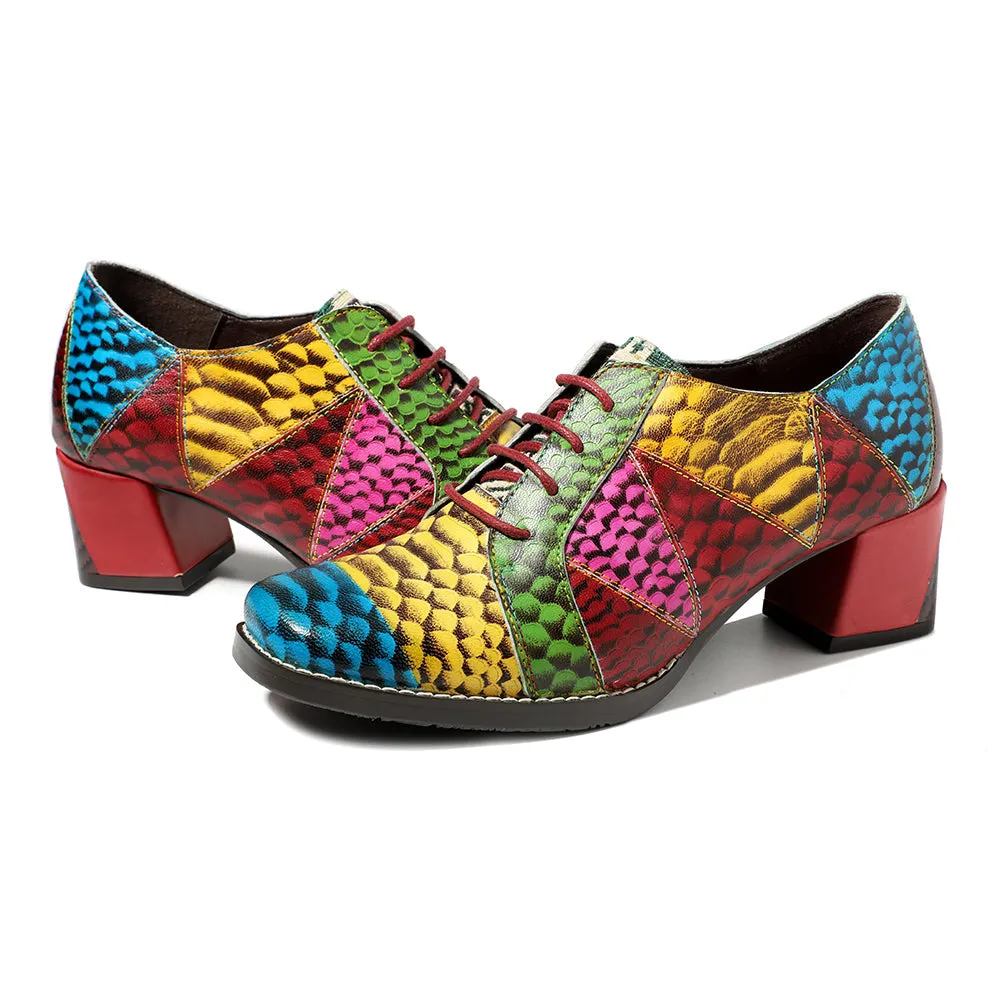 Colorful Square Toe Oxford Heel Pumps