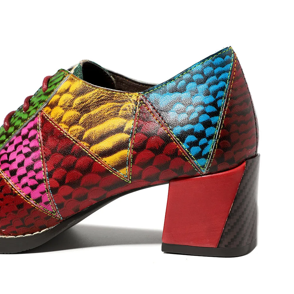 Colorful Square Toe Oxford Heel Pumps