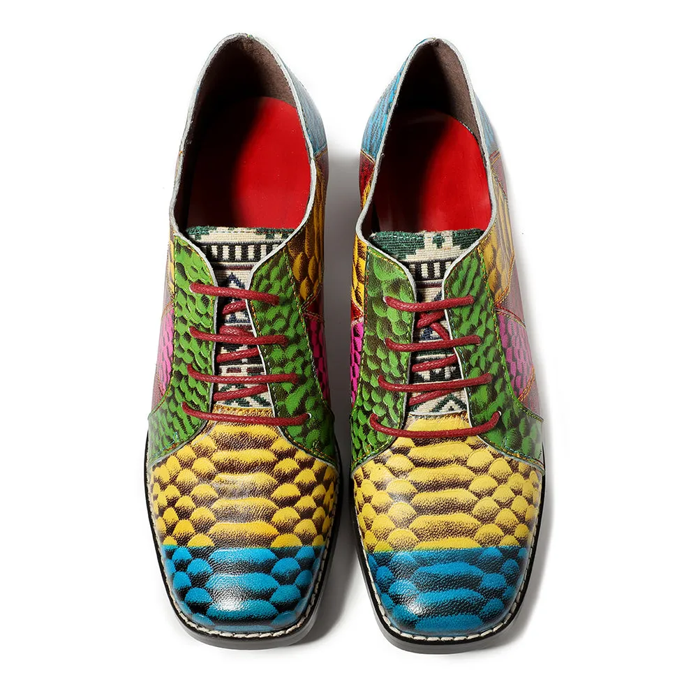 Colorful Square Toe Oxford Heel Pumps
