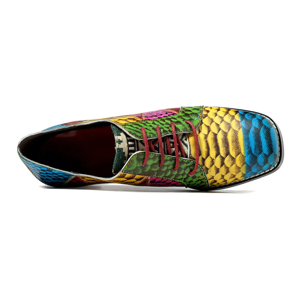 Colorful Square Toe Oxford Heel Pumps