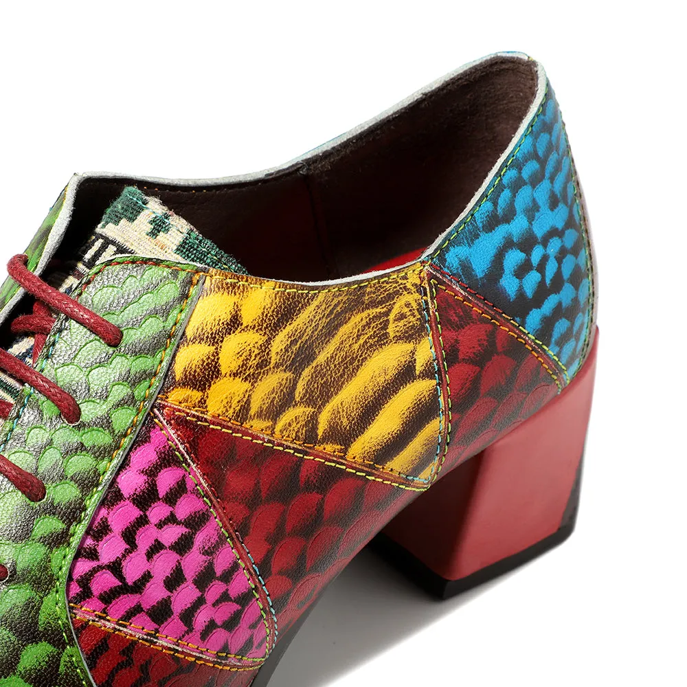Colorful Square Toe Oxford Heel Pumps