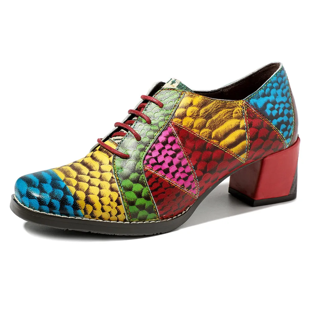 Colorful Square Toe Oxford Heel Pumps