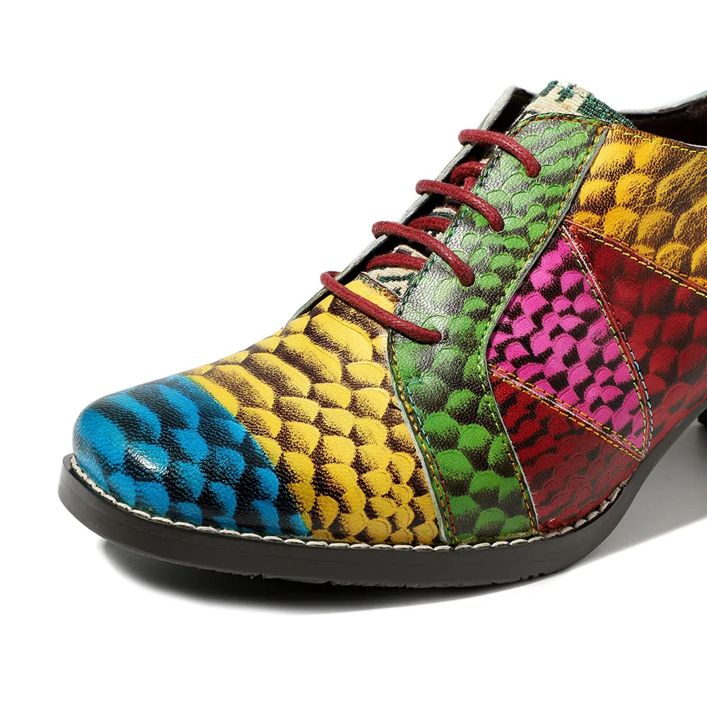 Colorful Square Toe Oxford Heel Pumps