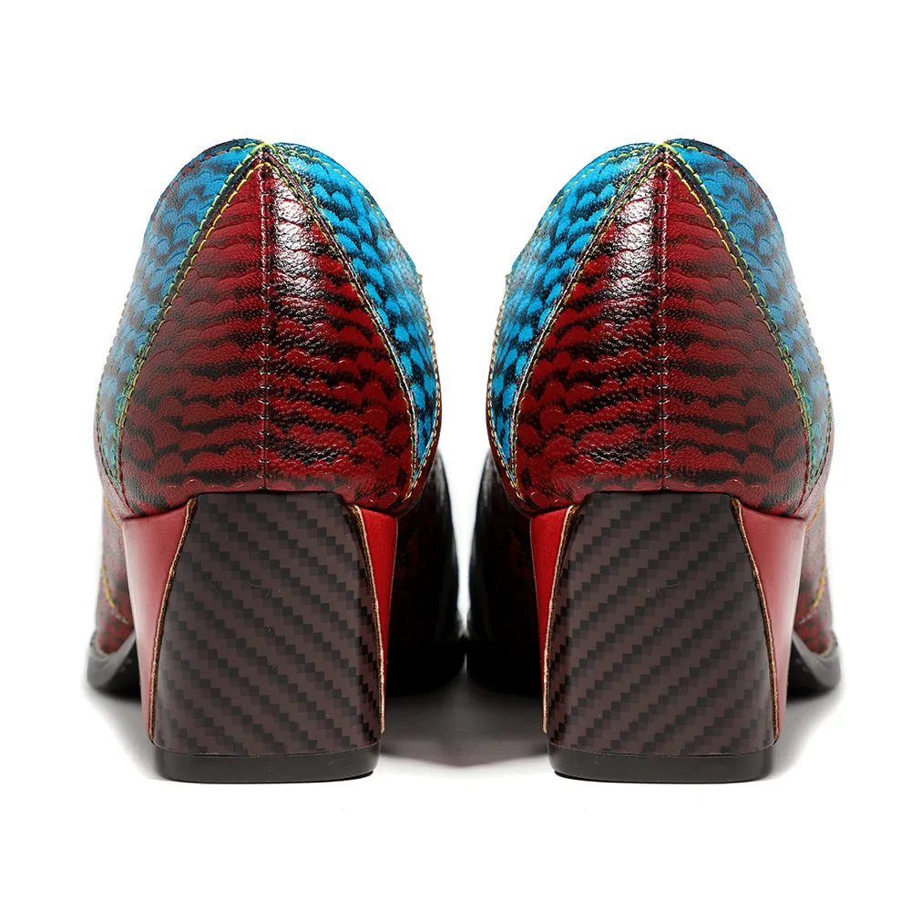 Colorful Square Toe Oxford Heel Pumps