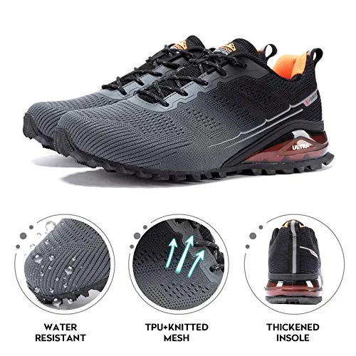 Kricely Men's Trail Running Shoes Casual Fashion Sneakers for Men Tennis Cross Training Shoe Outdoor Non-Slip Walking Footwear Grey