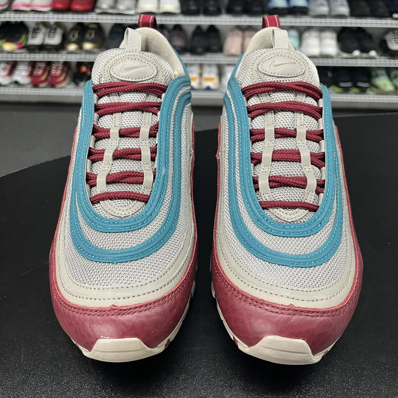 Nike Air Max 97 Light Taupe Geode Teal Team Red Shoes AQ4126-202 Men's Size 11.5