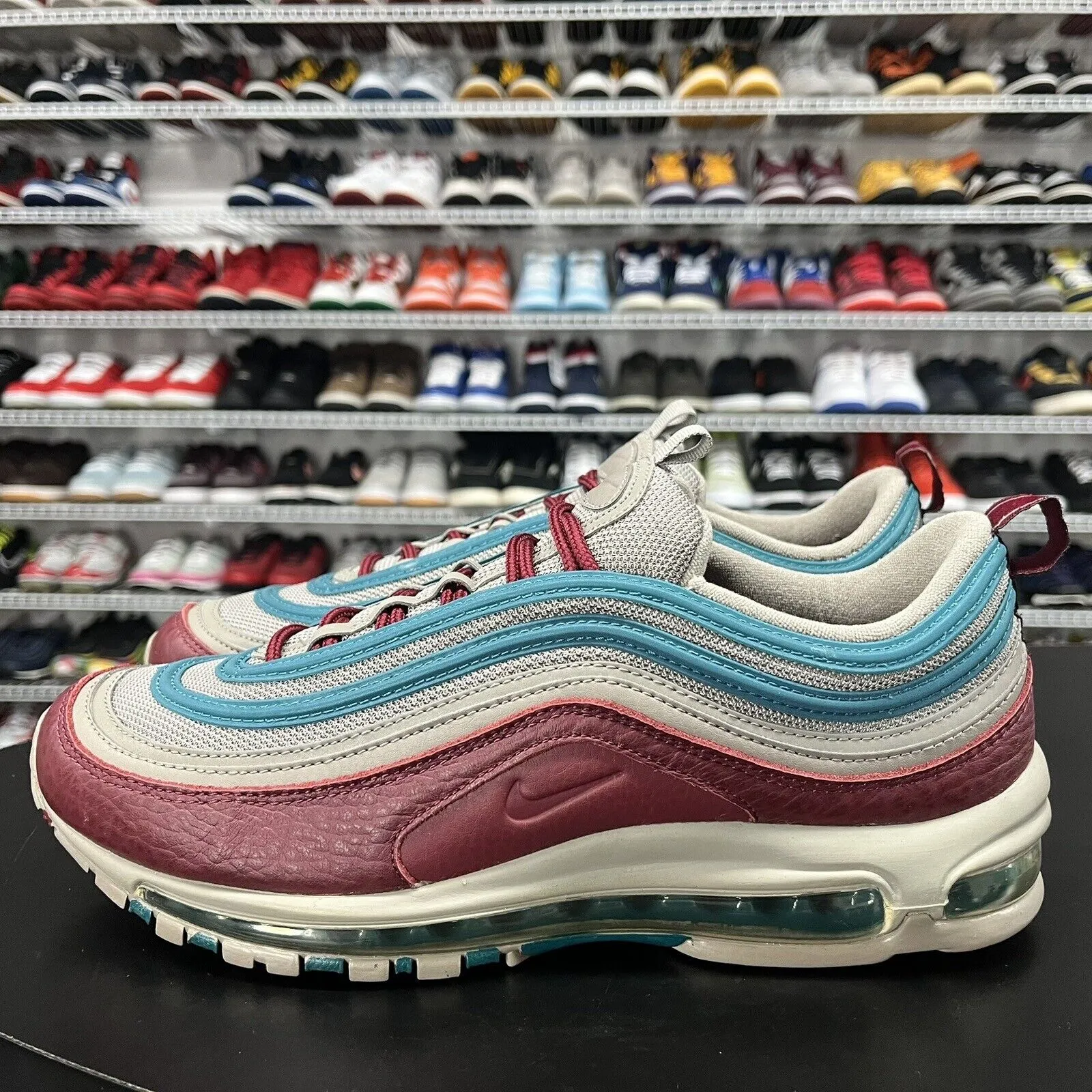 Nike Air Max 97 Light Taupe Geode Teal Team Red Shoes AQ4126-202 Men's Size 11.5