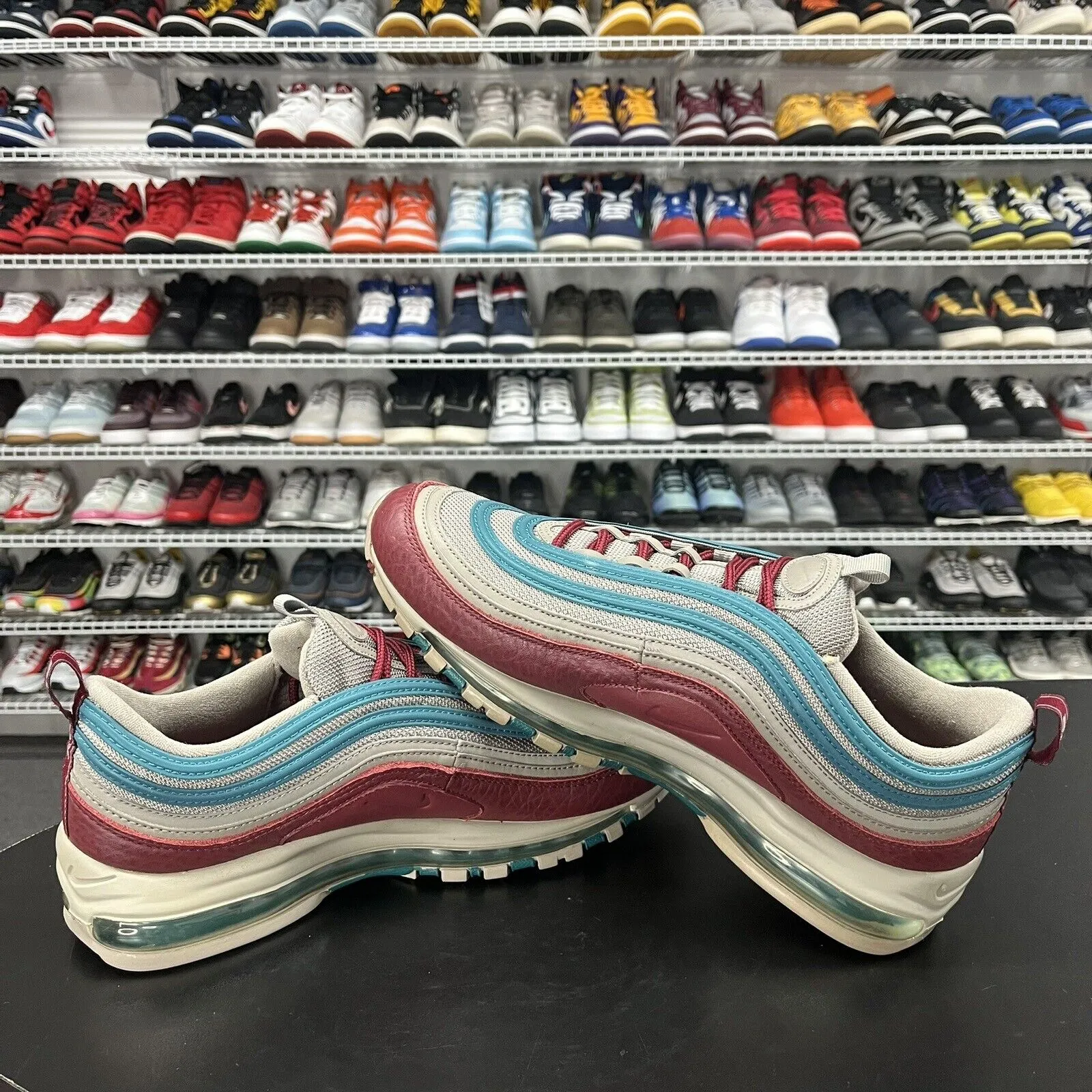 Nike Air Max 97 Light Taupe Geode Teal Team Red Shoes AQ4126-202 Men's Size 11.5
