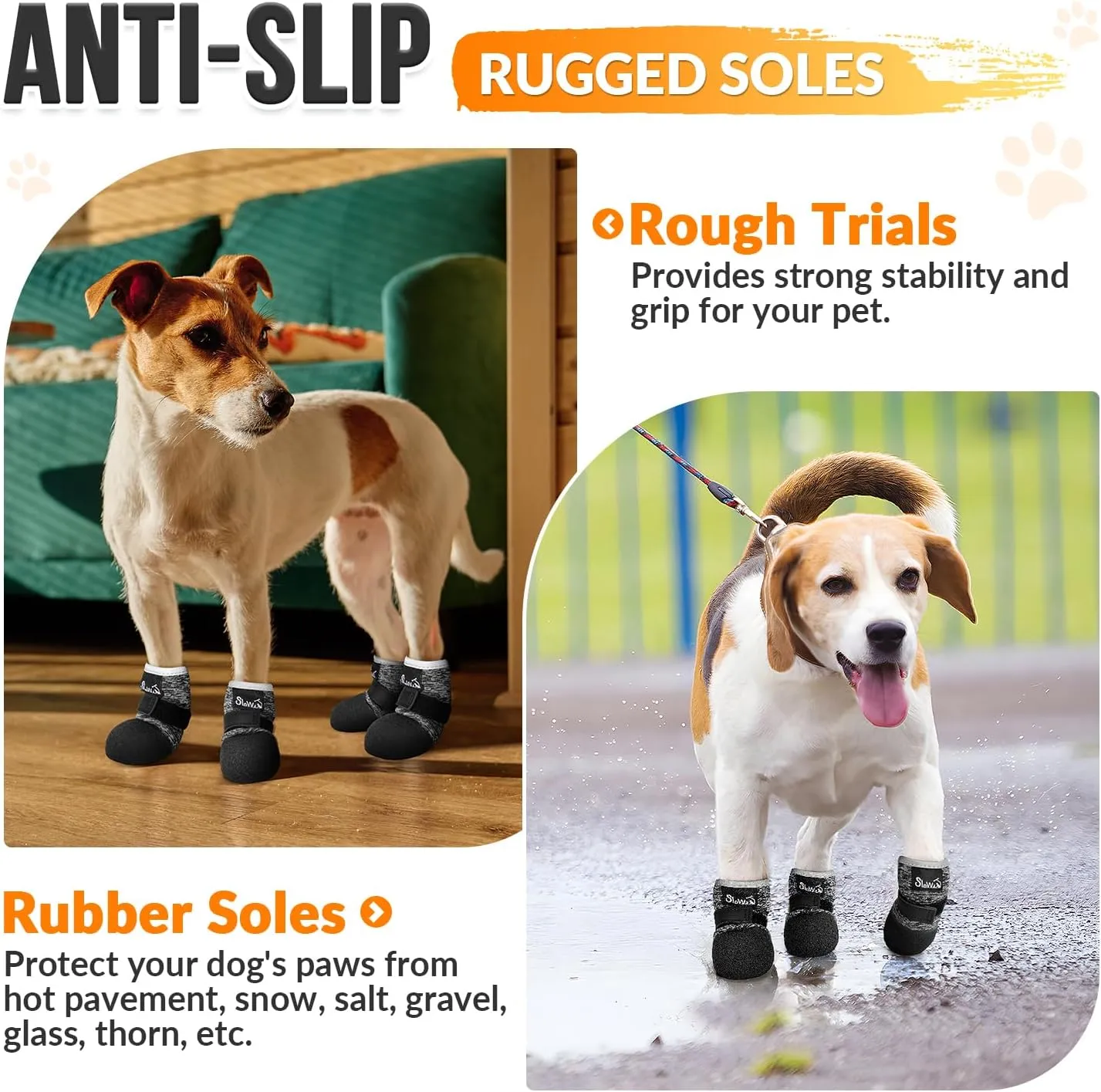 SlowTon Dog Shoes - Breathable Dog Sock Boots for Summer Hot Pavement Hardwood Floors Winter Snow, Waterproof Booties for Small Medium Large Dogs, Non-Slip Paw Protector for Outdoor Walking (BG, 5)