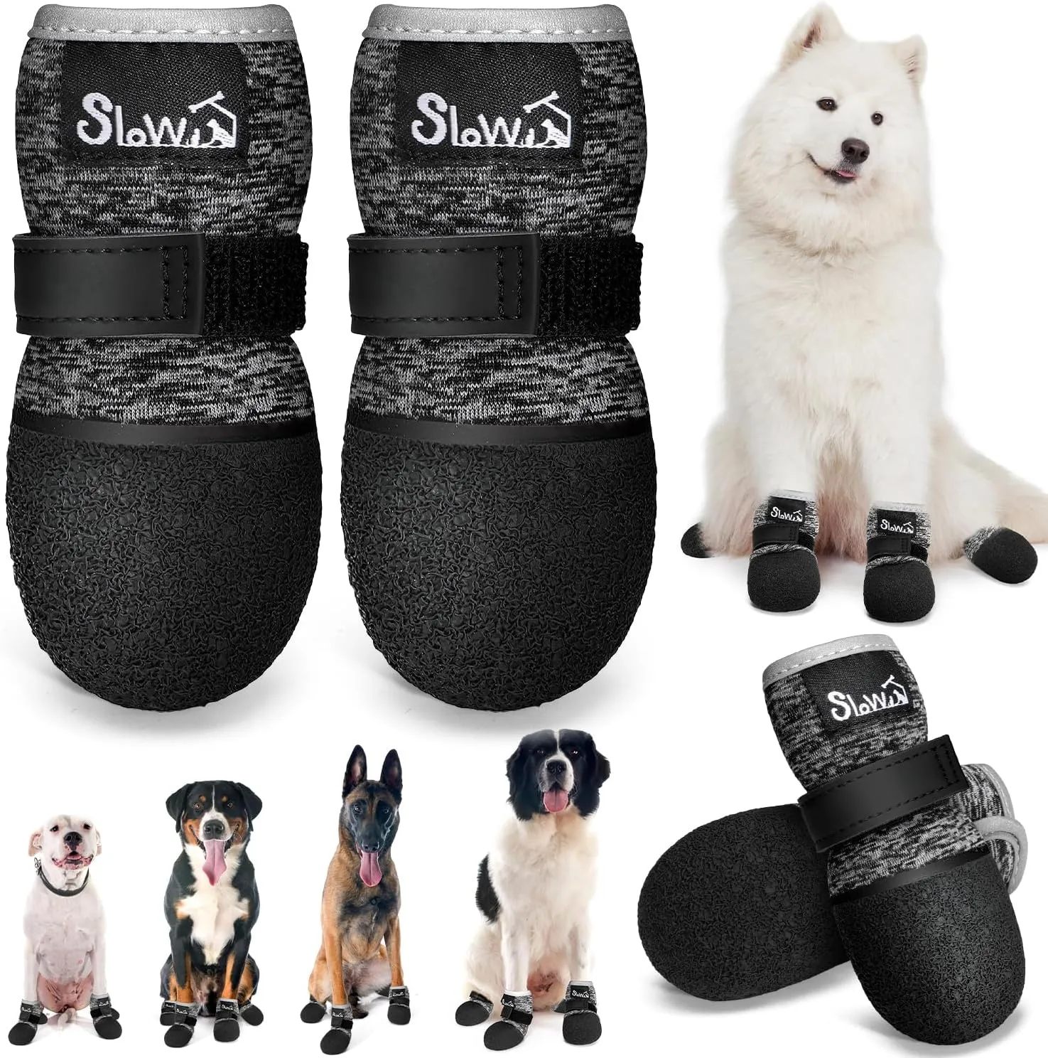 SlowTon Dog Shoes - Breathable Dog Sock Boots for Summer Hot Pavement Hardwood Floors Winter Snow, Waterproof Booties for Small Medium Large Dogs, Non-Slip Paw Protector for Outdoor Walking (BG, 5)