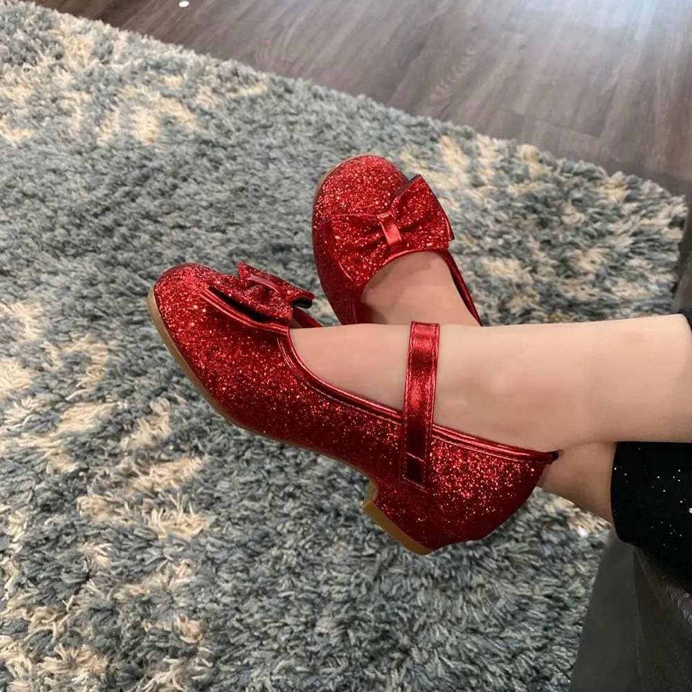 Stelle Girls Dress Shoes Glitter Princess Shoe Flower Mary Jane Low Heels Party Wedding Prom Footwear for Toddler Kids