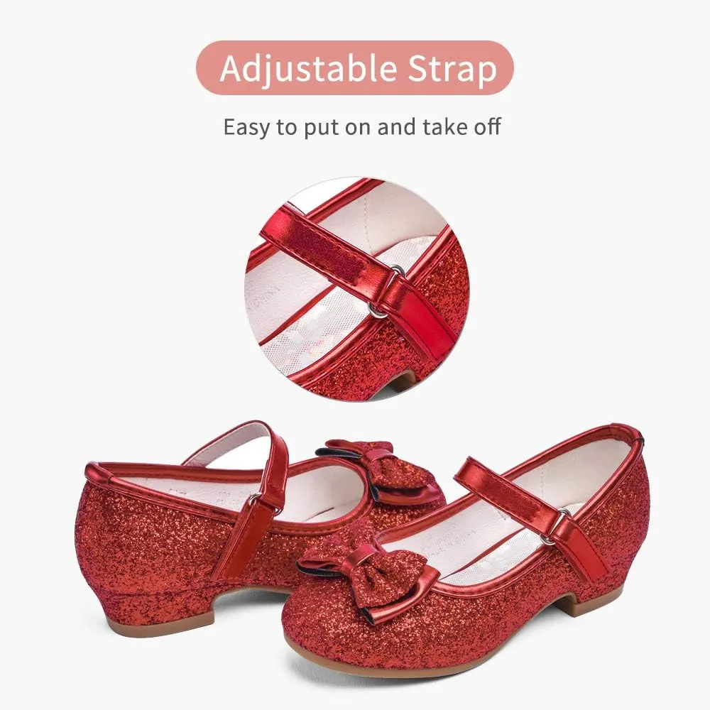 Stelle Girls Dress Shoes Glitter Princess Shoe Flower Mary Jane Low Heels Party Wedding Prom Footwear for Toddler Kids