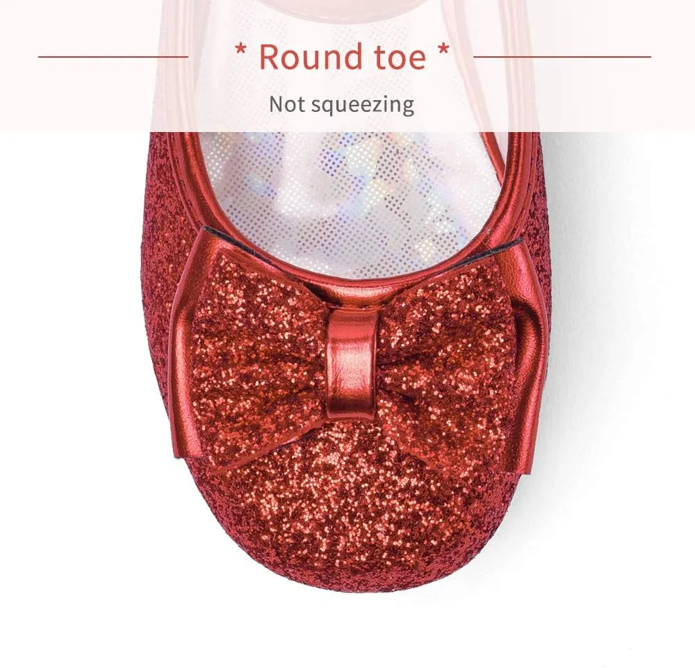 Stelle Girls Dress Shoes Glitter Princess Shoe Flower Mary Jane Low Heels Party Wedding Prom Footwear for Toddler Kids