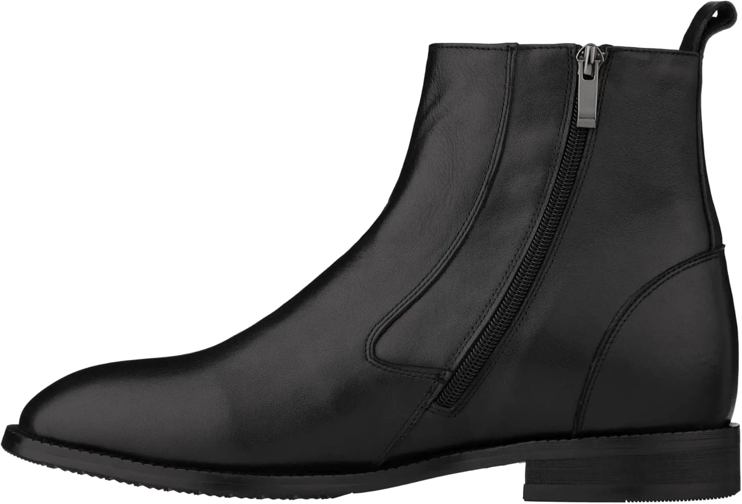 TOTO Men's Invisible Height Increasing Elevator Shoes - Black Leather Slip-on Chelsea Boots - 2.6 Inches Taller - K33092 - Size 7 D(M) US