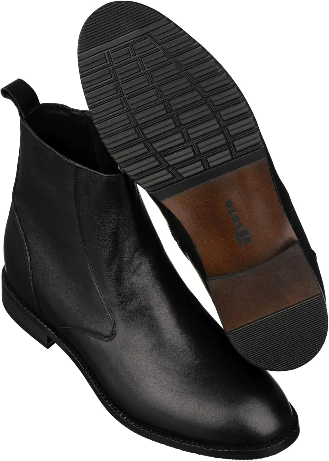 TOTO Men's Invisible Height Increasing Elevator Shoes - Black Leather Slip-on Chelsea Boots - 2.6 Inches Taller - K33092 - Size 7 D(M) US