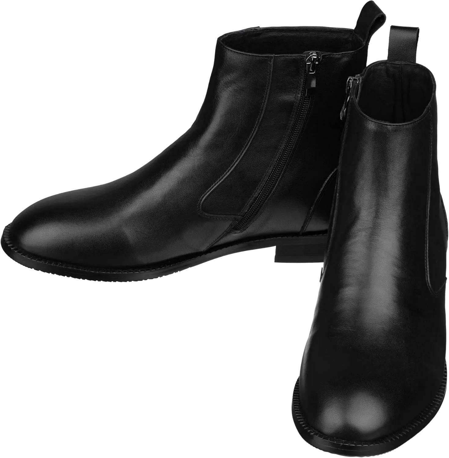 TOTO Men's Invisible Height Increasing Elevator Shoes - Black Leather Slip-on Chelsea Boots - 2.6 Inches Taller - K33092 - Size 7 D(M) US