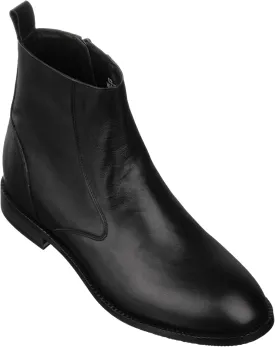 TOTO Men's Invisible Height Increasing Elevator Shoes - Black Leather Slip-on Chelsea Boots - 2.6 Inches Taller - K33092 - Size 7 D(M) US